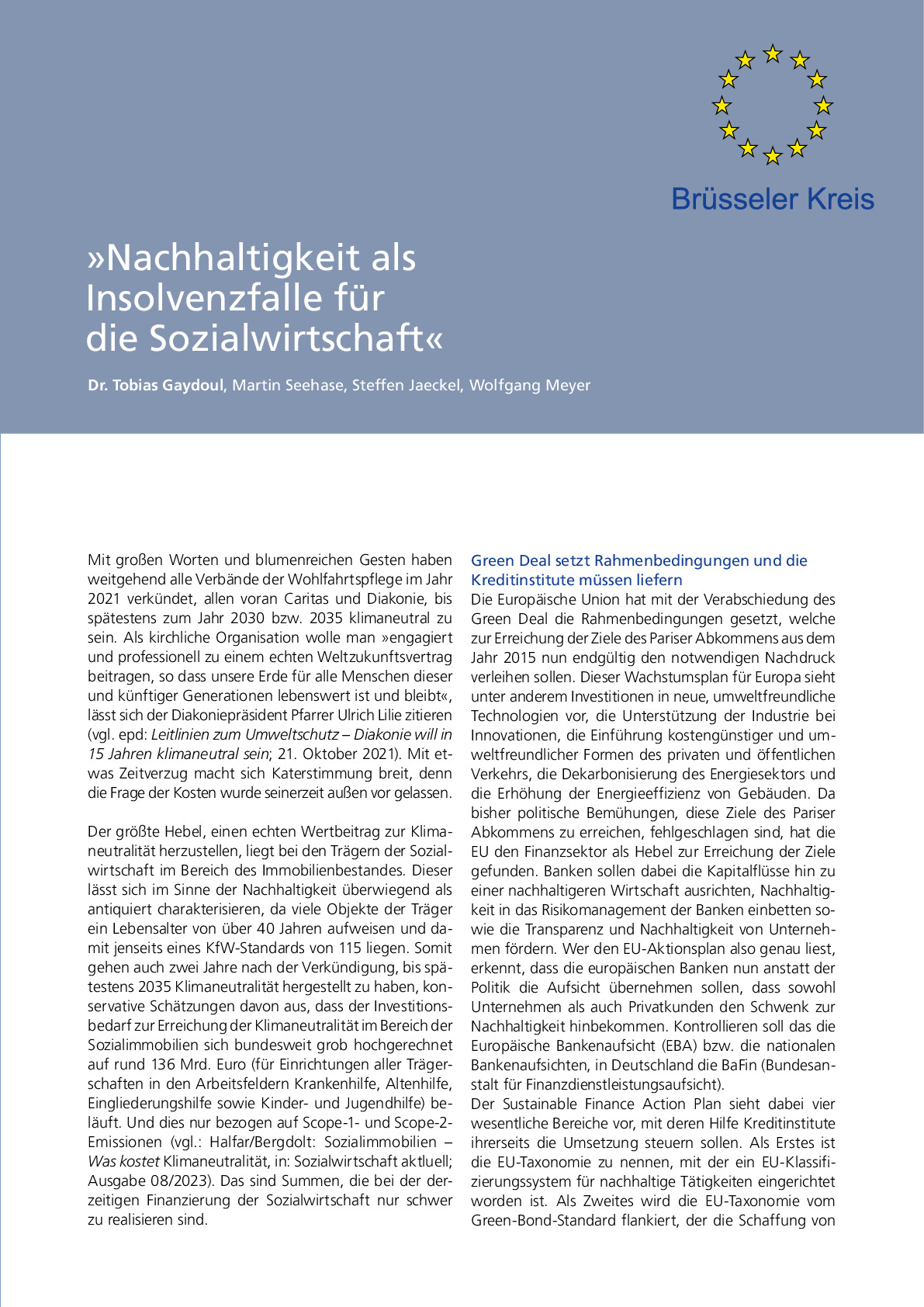 Nachhaltigkeit als Insolvenzfalle für die Sozialwirtschaft