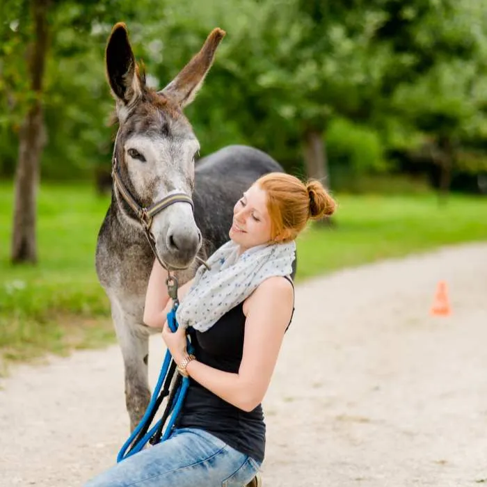 Frau mit Esel